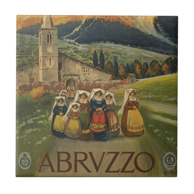 Vintage Travel Poster For Abruzzo, Italy. Tile (Front)