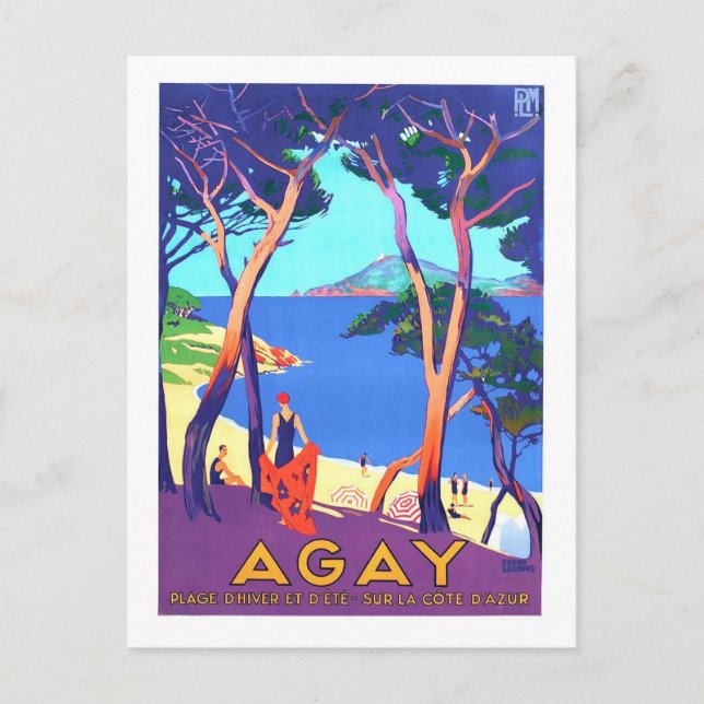 Vintage Travel Poster for Agay, France, Postcard (Front)