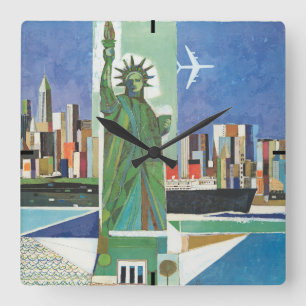 Vintage Travel Poster For American Airlines Square Wall Clock
