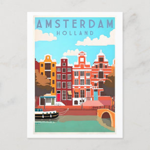 Vintage Travel Poster for Amsterdam Postcard