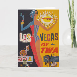 Vintage Travel Poster For Flying Twa To Las Vegas Card