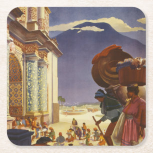 Vintage Travel Poster For Guatemala Square Paper Coaster