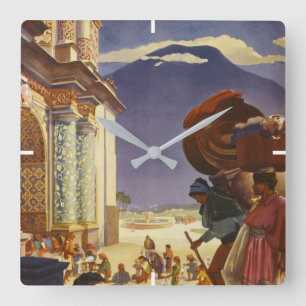 Vintage Travel Poster For Guatemala Square Wall Clock