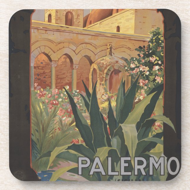 Vintage Travel Poster For Palermo, Italy. Coaster (Front)