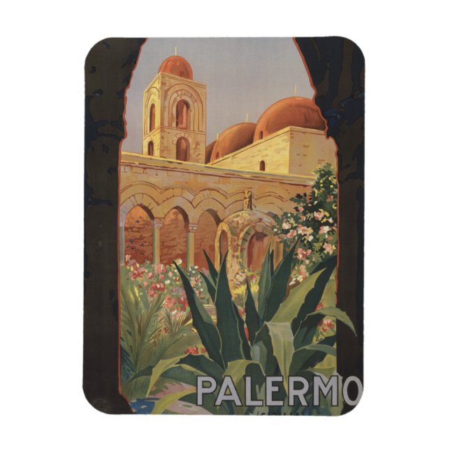 Vintage Travel Poster For Palermo, Italy. Magnet (Vertical)