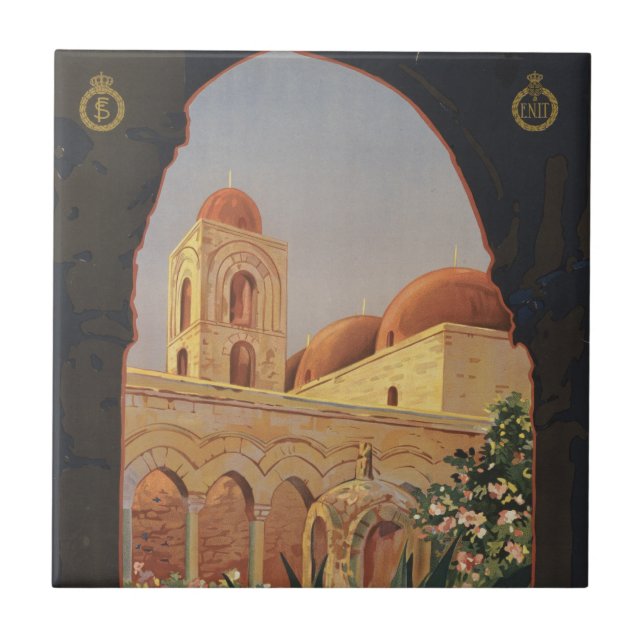 Vintage Travel Poster For Palermo, Italy. Tile (Front)