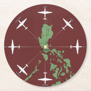 Vintage Travel Poster For Philippine Air Lines Round Paper Coaster
