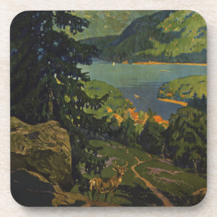 Vintage Travel Poster For The Adirondack Mountains Coaster