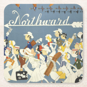 Vintage Travel Poster For The New Haven R.R. Square Paper Coaster