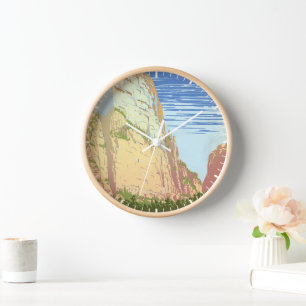 Vintage Travel Poster For Zion National Park Clock