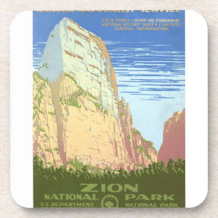 Vintage Travel Poster For Zion National Park Coaster