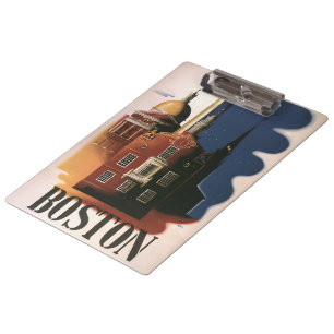 Vintage Travel Poster from Boston, Massachusetts Clipboard