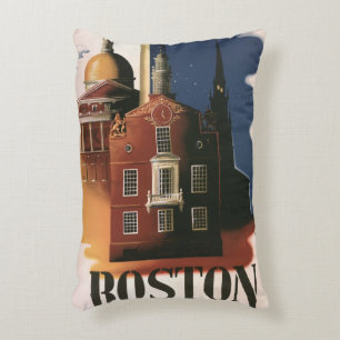 Vintage Travel Poster from Boston, Massachusetts Decorative Cushion