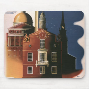 Vintage Travel Poster from Boston, Massachusetts Mouse Mat