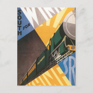 Vintage Travel Poster Graphic of Train Postcard