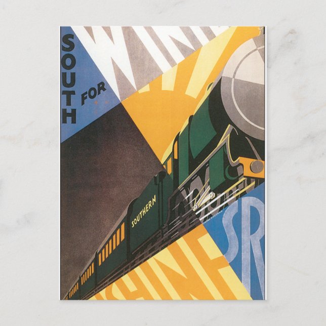 Vintage Travel Poster Graphic of Train Postcard (Front)