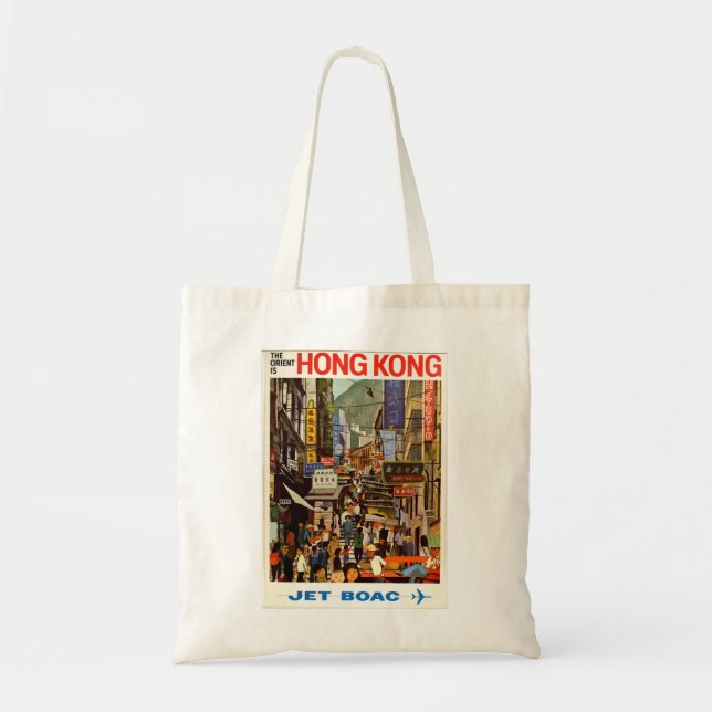Vintage Travel Poster Hong Kong Street Tote Bag (Front)