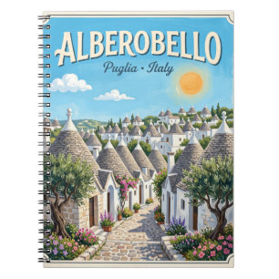 Vintage Travel Poster Illustration of Alberobello Notebook