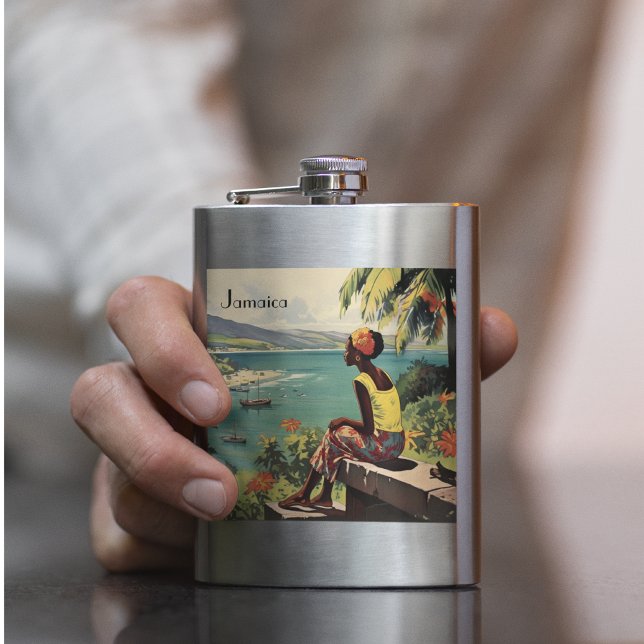 Vintage Travel Poster Jamaican woman  Hip Flask (Creator Uploaded)