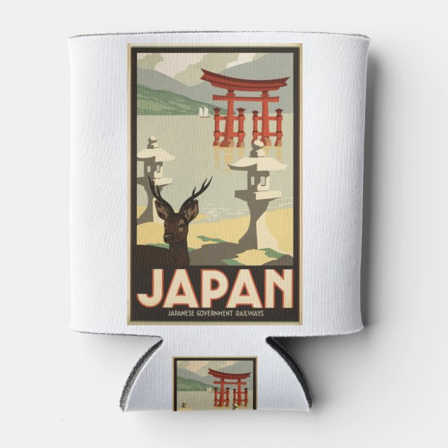 Vintage-Travel-Poster-Japan Deer Can Cooler (Front)