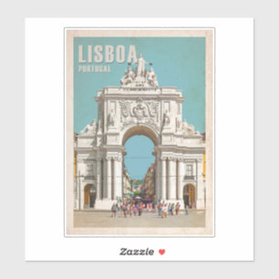 Vintage travel poster. Lisbon, Augusta street arch