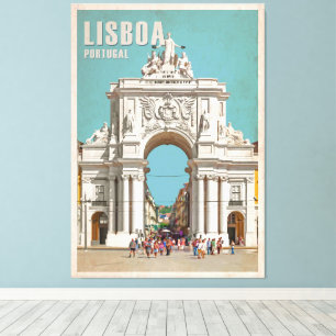 Vintage travel poster. Lisbon, Augusta street arch Canvas Print