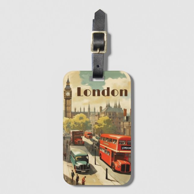 Vintage Travel Poster London City Centre Luggage Tag (Front Vertical)