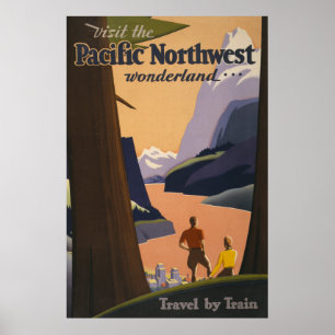 Vintage Travel Poster Looking Out Over Mountains