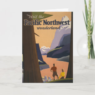 Vintage Travel Poster Looking Out Over Mountains Card