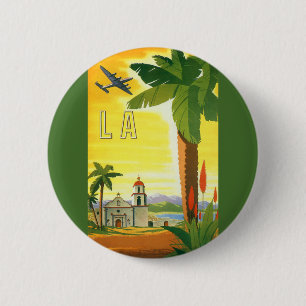 Vintage Travel Poster, Los Angeles, California 6 Cm Round Badge