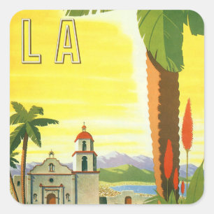 Vintage Travel Poster, Los Angeles, California Square Sticker