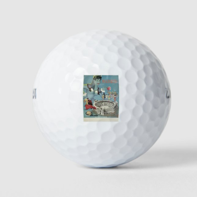 Vintage Travel Poster Madrid Spain Golf Balls (Front)