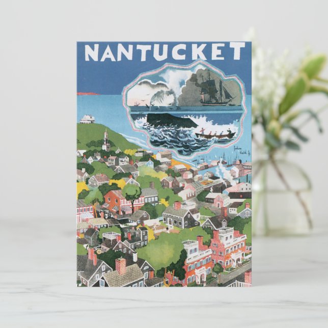 Vintage Travel Poster, Map of Nantucket Island, MA (Standing Front)