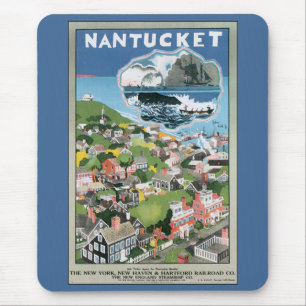Vintage Travel Poster, Map of Nantucket Island, MA Mouse Mat