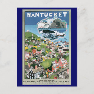 Vintage Travel Poster, Map of Nantucket Island, MA Postcard