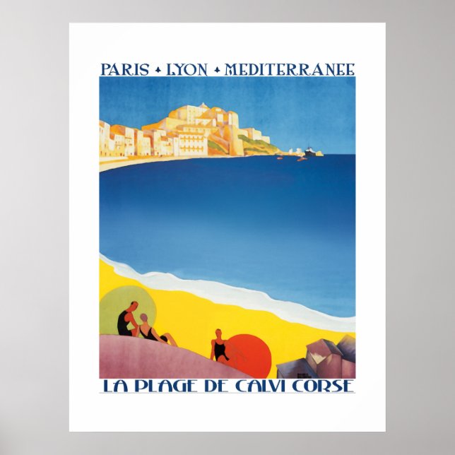 Vintage Travel Poster Mediterranean Sea Beach (Front)