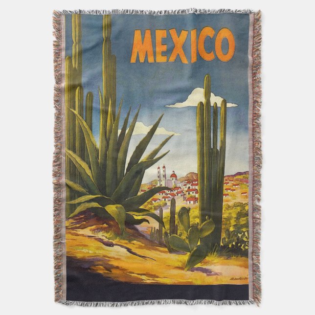 Vintage Travel Poster Mexico Throw Blanket (Front Vertical)