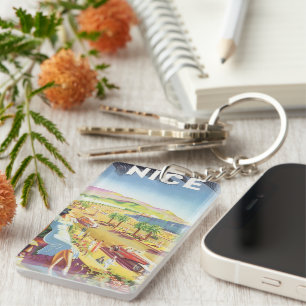 Vintage Travel Poster, Nice, France French Riviera Key Ring