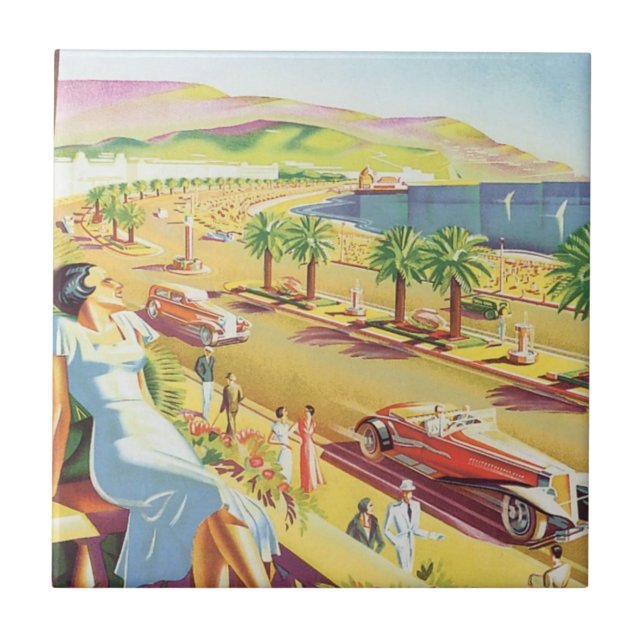 Vintage Travel Poster, Nice, France French Riviera Tile (Front)