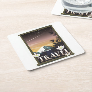Vintage Travel Poster Night Mountain edition Square Paper Coaster