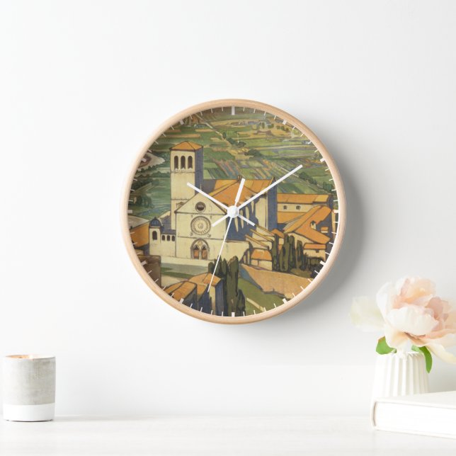 Vintage Travel Poster Of Assisi, Italy Clock (Home)