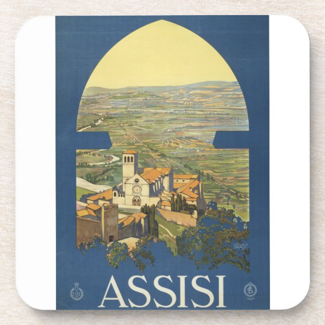 Vintage Travel Poster Of Assisi, Italy Coaster (Front)