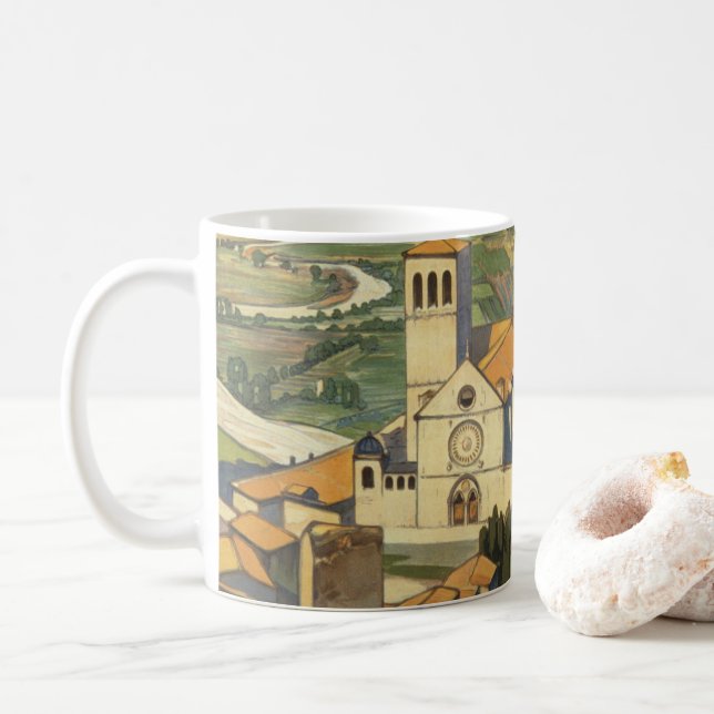 Vintage Travel Poster Of Assisi, Italy Coffee Mug (With Donut)