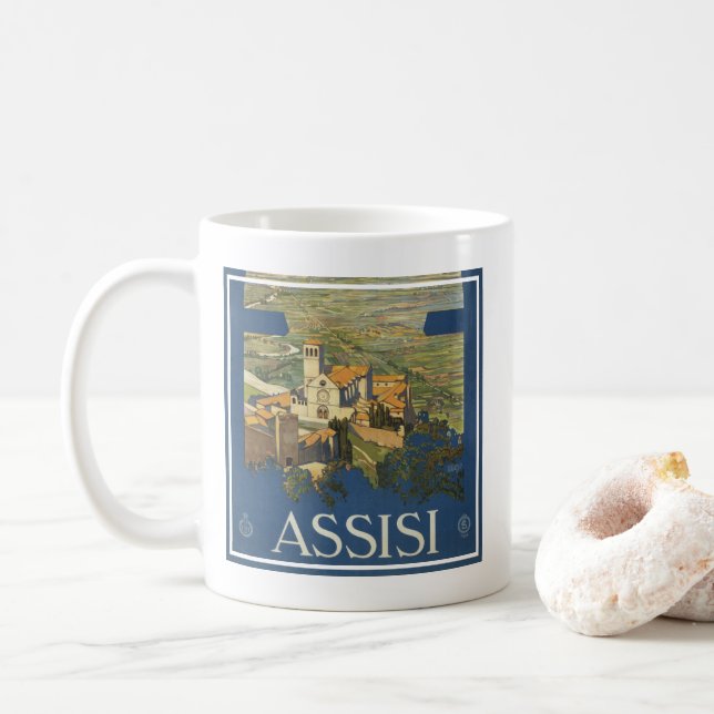 Vintage Travel Poster Of Assisi, Italy Coffee Mug (With Donut)