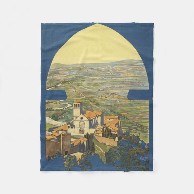 Vintage Travel Poster Of Assisi, Italy Fleece Blanket (Front)