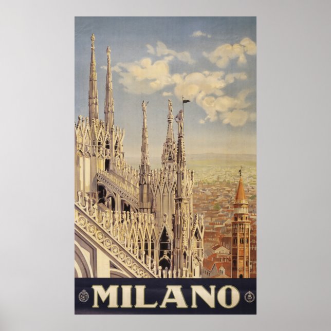 Vintage Travel Poster Of Cathedral In Milan, Italy (Front)