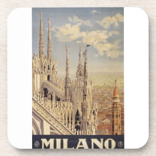 Vintage Travel Poster Of Cathedral In Milan, Italy Coaster