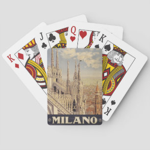 Vintage Travel Poster Of Cathedral In Milan, Italy Playing Cards