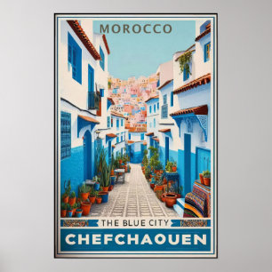 Vintage Travel Poster of Chefchaouen, Morocco