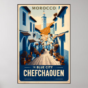Vintage Travel Poster of Chefchaouen, Morocco